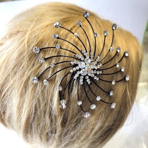 Bridal Hair Pins Black Crystal HairComb Hair Accessories Jewelry - Picture 6 of 11